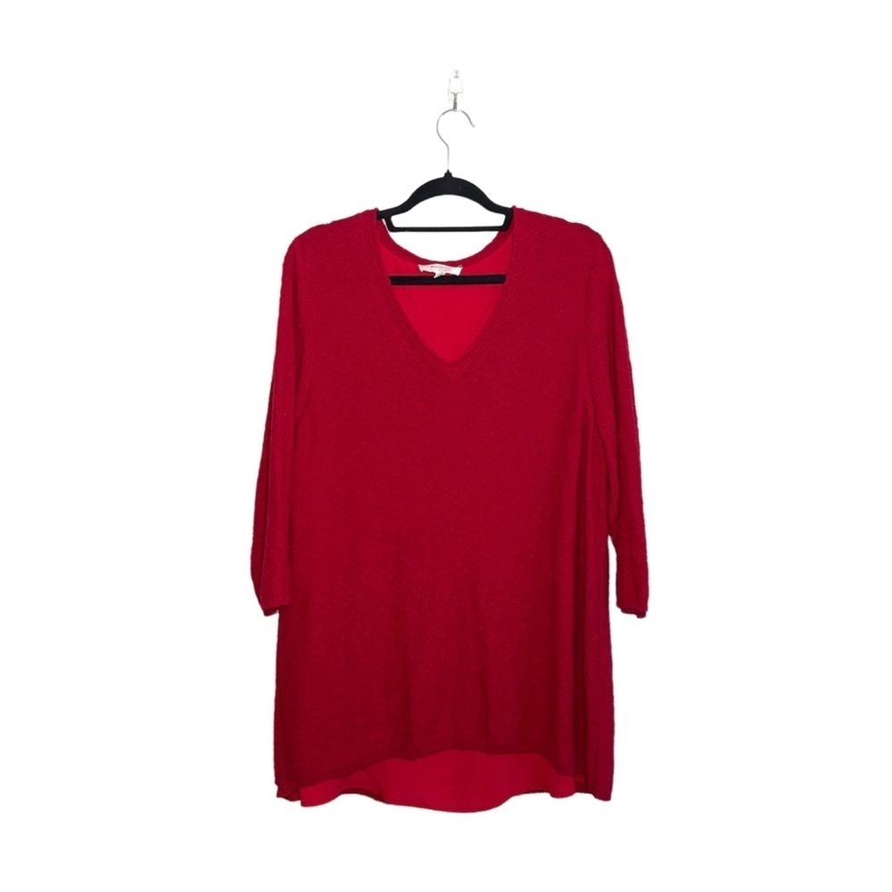 Two by Vince Camuto Red Split Back V-neck Knit Sweater 2X Women’s